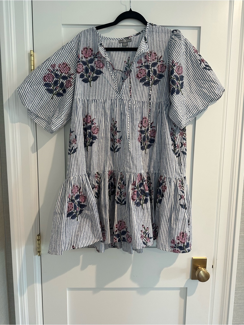 Striped Floral Swim Coverup Tunic in Blue & Pink - size M/L